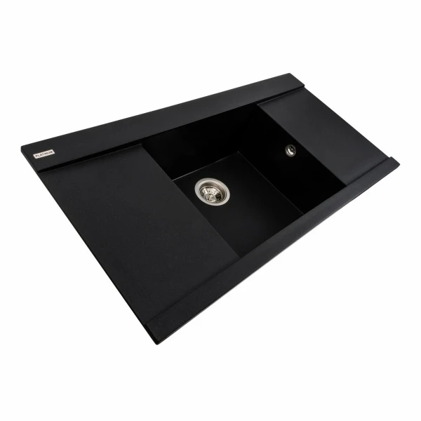 Гранітна мийка для кухні Platinum 9651 ATLAS матовий Чорний металік