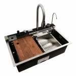 Кухонна мийка сатин Platinum Handmade "Водоспад" PLATINUM 75×45М