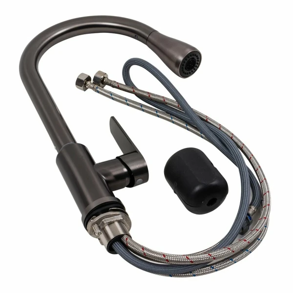 Кухонний змішувач TH38 Valeso PVD чорний з висувною лійкою