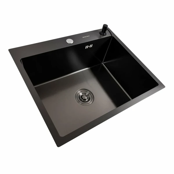 Кухонна мийка чорна 60*50 PVD VALESO Handmade (сифон круглий, 3,0/0,8)