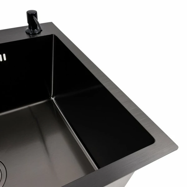 Кухонна мийка чорна 60*50 PVD VALESO Handmade (сифон круглий, 3,0/0,8)