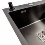 CM 78*50C L Мийка PVD чорна Valeso Handmade з поглибленою полицею (3.0/0.8)