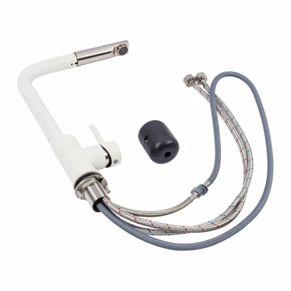 Q411B змішувач кухонний VALESO БІЛИЙ В КРАПКУ (з висувною лійкою)